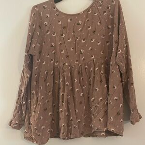Youth small blouse brown with flowers